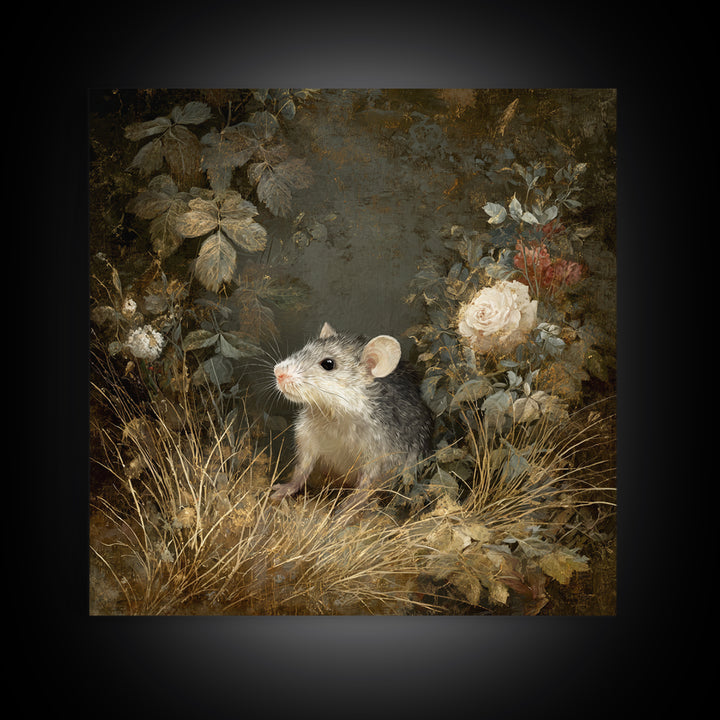 Mouse Ballerina in a Rose Garden Framed Canvas Print, Whimsical Art, Digital Print, Living Room Decor, Watercolor Art, Wonder, WHI-1x1-11