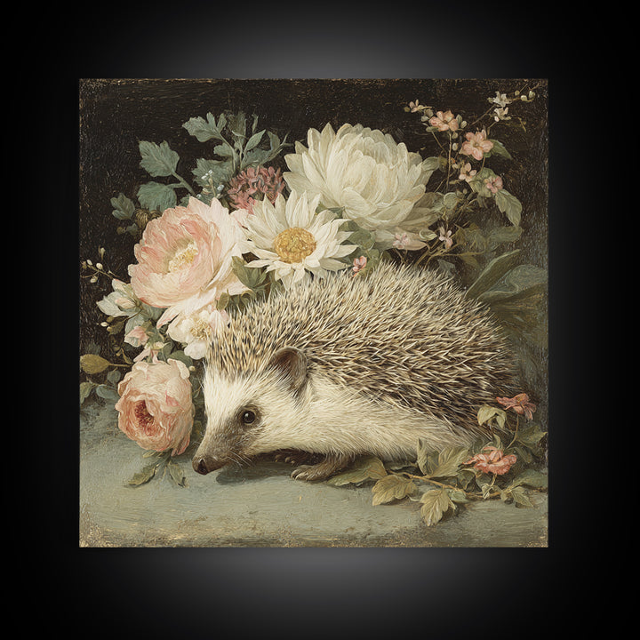 Hedgehog Carrying Wildflowers Canvas Print, Whimsical Art, Whimsical, Living Room Decor, Watercolor Art, Wonder, Nursery Art, WHI-1x1-15
