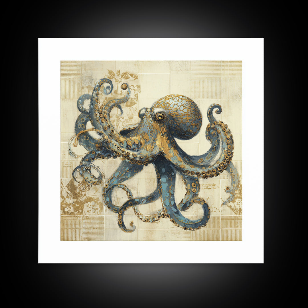 Octopus Conductor with Tiny Instruments Canvas Print, Whimsical Art, Dark Academia Decor, Living Room Decor, Fine Art, Wonder, WHI-1x1-18