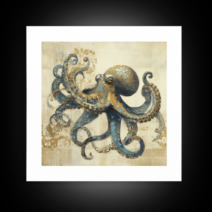 Octopus Conductor with Tiny Instruments Canvas Print, Whimsical Art, Dark Academia Decor, Living Room Decor, Fine Art, Wonder, WHI-1x1-18