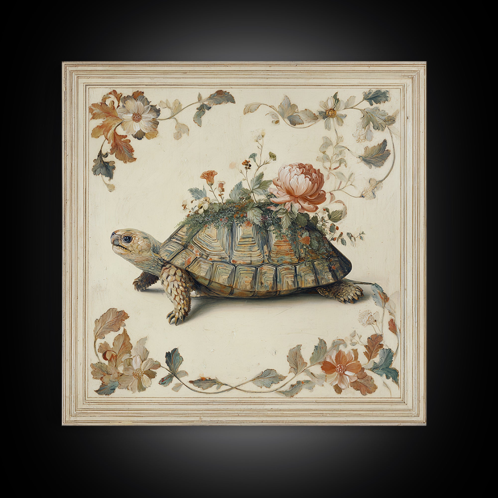 Turtle with Garden Growing on Shell Canvas Print, Whimsical Art, Dopamine Decor, Living Room Decor, Fine Art, Wonder, WHI-1x1-22