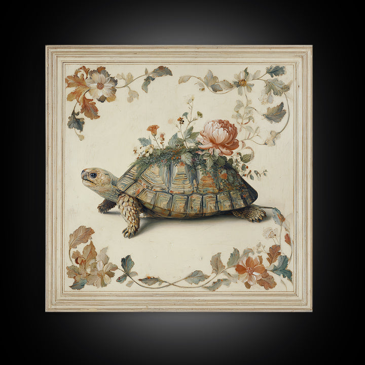 Turtle with Garden Growing on Shell Canvas Print, Whimsical Art, Dopamine Decor, Living Room Decor, Fine Art, Wonder, WHI-1x1-22