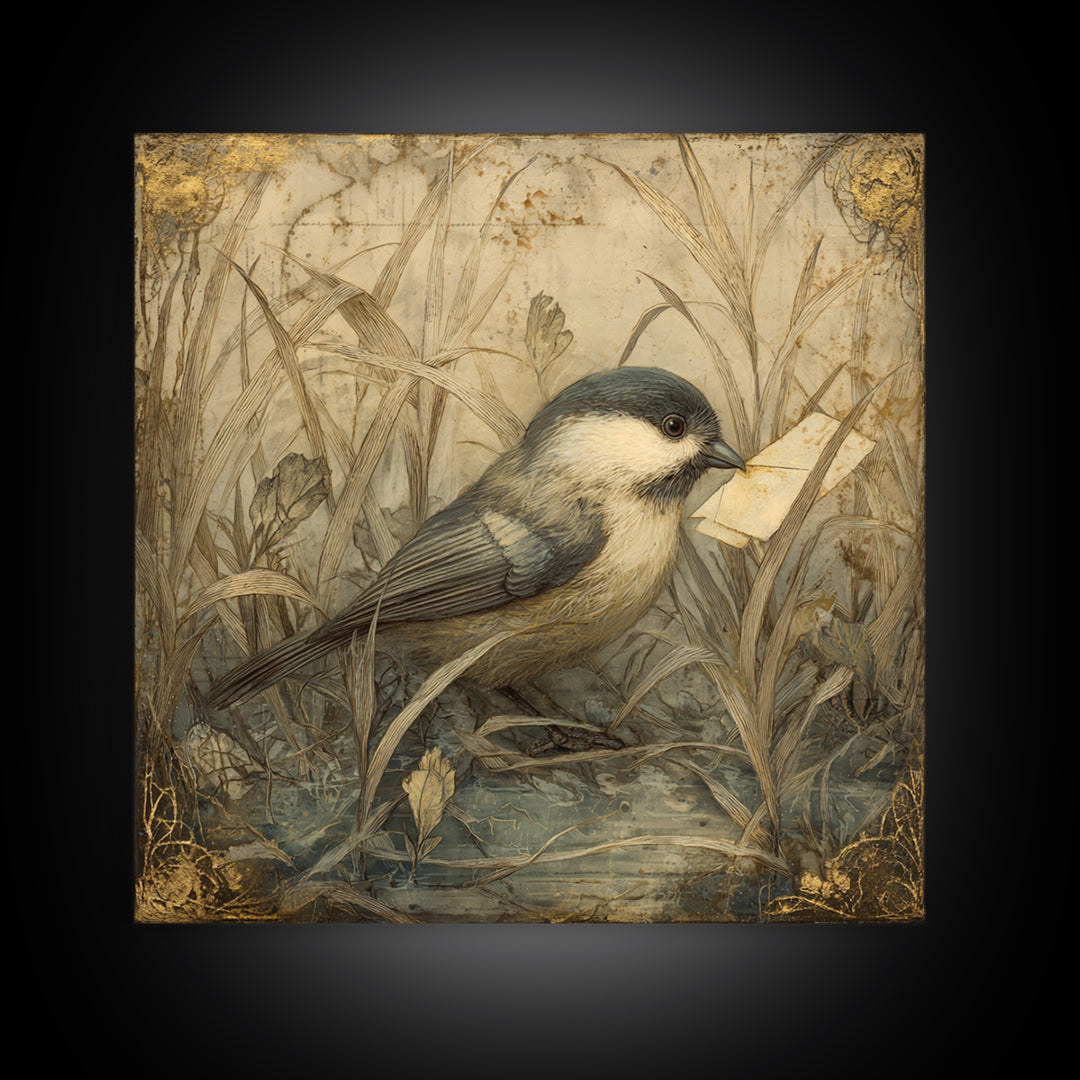 Bird Delivering a Tiny Love Letter Canvas Print, Whimsical Art, Nursery Wall Art, Living Room Decor, Fine Art, Wonder, WHI-1x1-23
