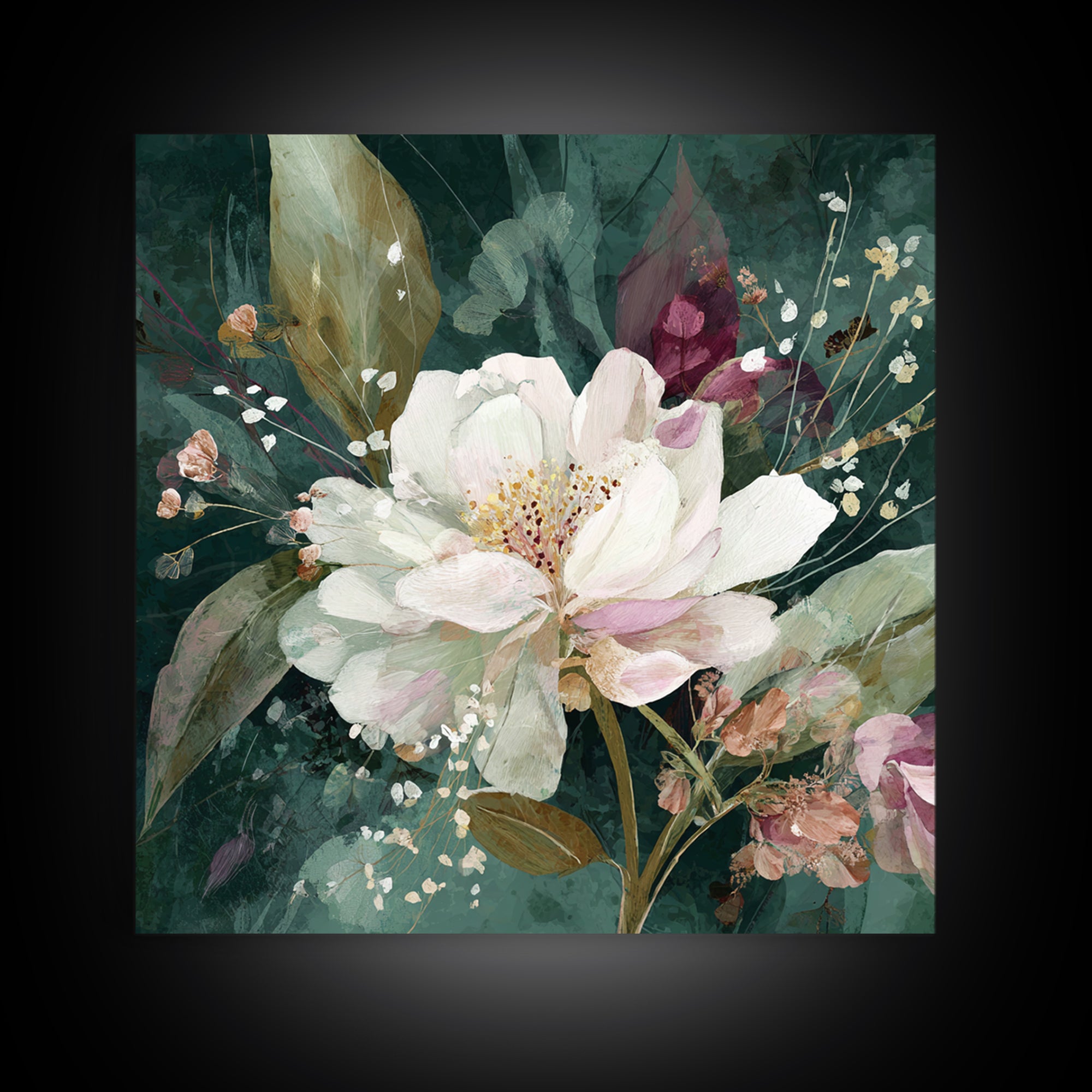 Magical Umbrella Raining Flowers Framed Canvas Print, Whimsical Art, Nursery Wall Art, Living Room Decor, Fine Art, Wonder, WHI-1x1-44