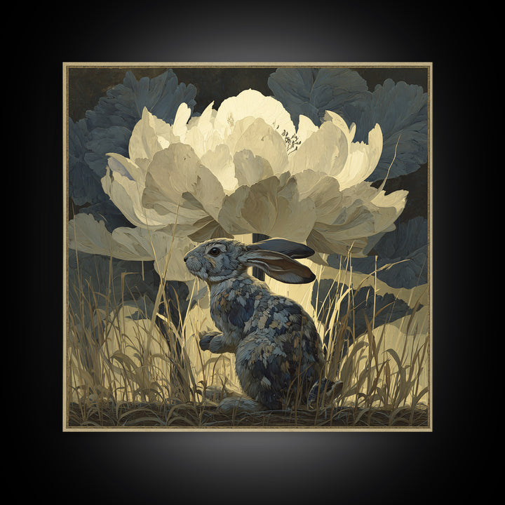 Rabbit Reading Beneath a Giant Flower Canvas Print, Whimsical Art, Fine Art Print, Living Room Decor, Watercolor Art, Wonder, WHI-1x1-5