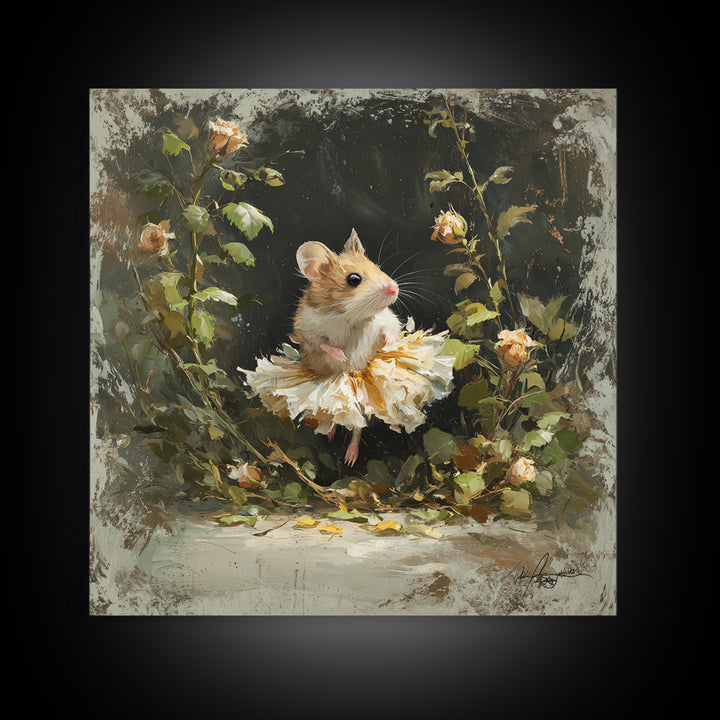 Mouse Ballerina in a Rose Garden Canvas Print, Whimsical Art, Gallery Decor, Living Room Decor, Fine Art, Wonder, Wall Art, WHI-1x1-59