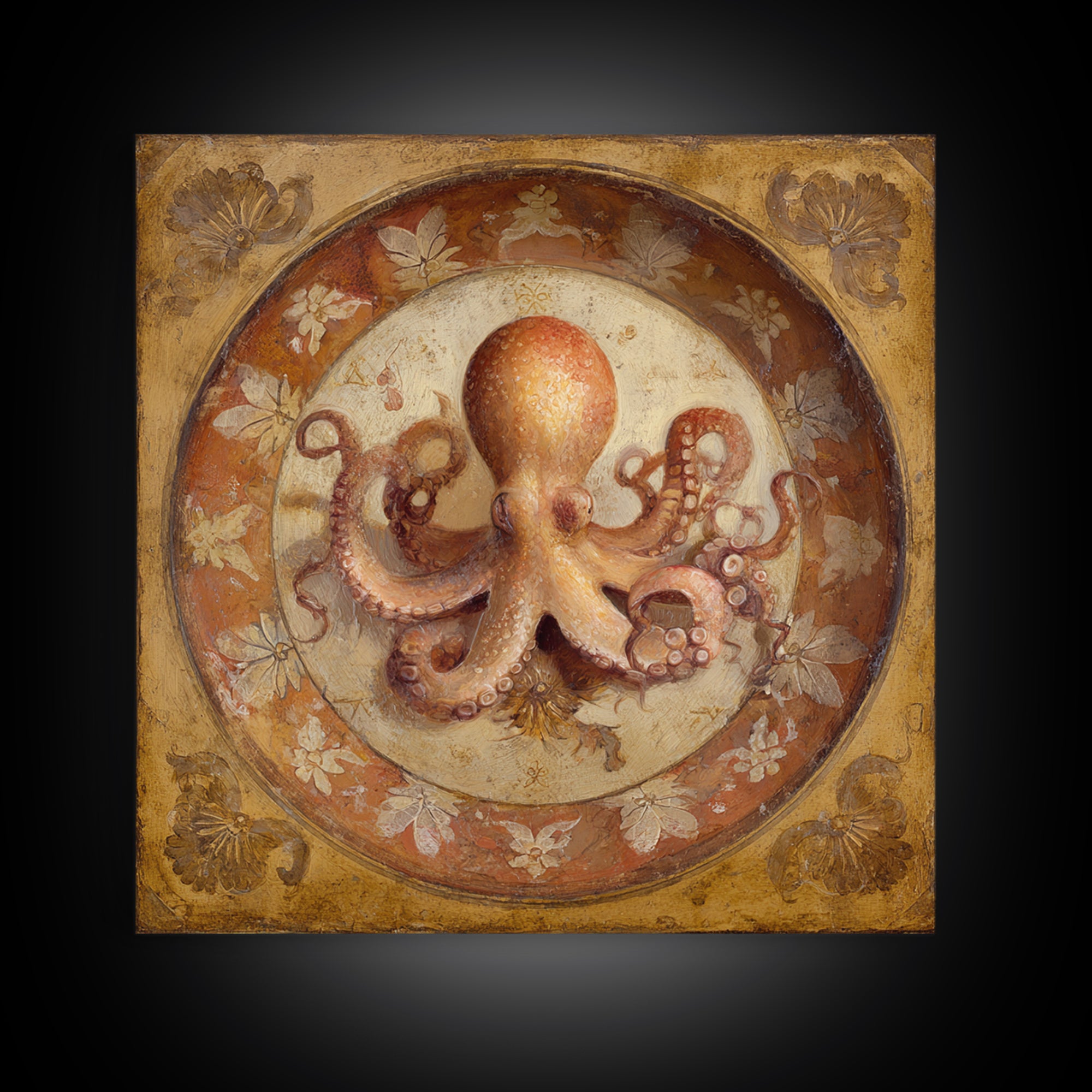 Octopus Conductor with Tiny Instruments Framed Canvas Print, Whimsical Art, Bird Art, Living Room Decor, Abstract Art, Wonder, WHI-1x1-66