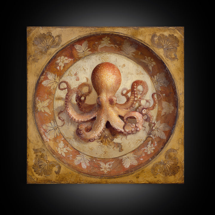 Octopus Conductor with Tiny Instruments Framed Canvas Print, Whimsical Art, Bird Art, Living Room Decor, Abstract Art, Wonder, WHI-1x1-66