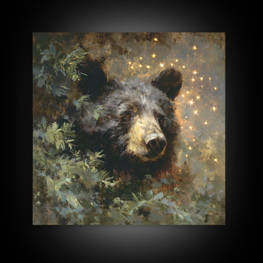 Bear Painting Stars Onto the Night Sky Canvas Print, Whimsical Art, Prints, Living Room Decor, Fine Art, Wonder, Printable Art, WHI-1x1-81
