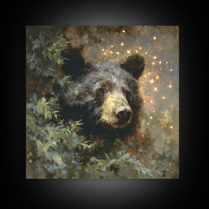 Bear Painting Stars Onto the Night Sky Canvas Print, Whimsical Art, Prints, Living Room Decor, Fine Art, Wonder, Printable Art, WHI-1x1-81