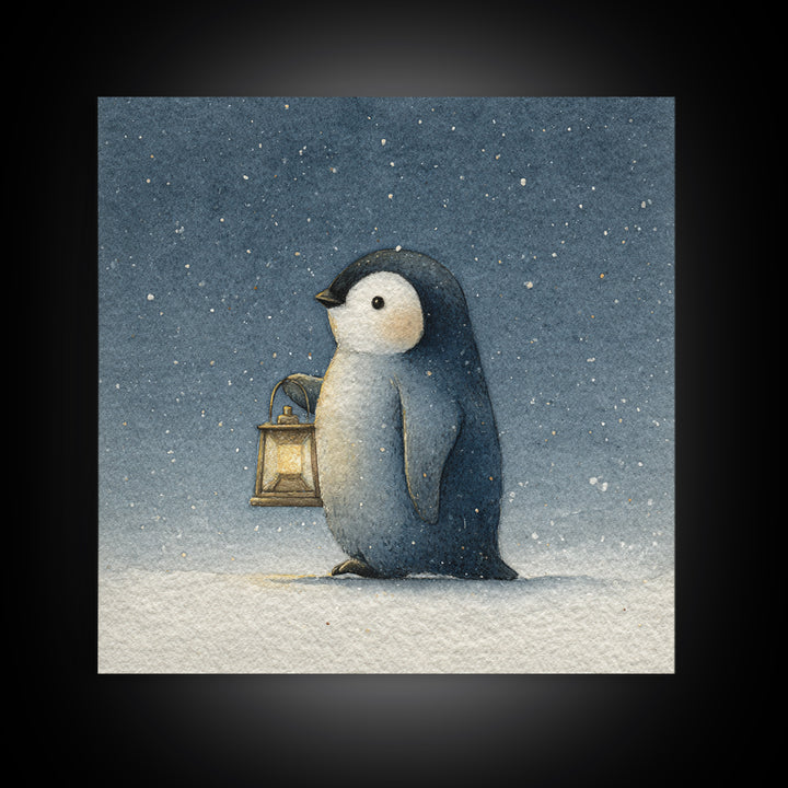 Penguin Holding a Lantern Canvas Print, Whimsical Art, Contemporary Art, Living Room Decor, Fine Art, Wonder, Art Nouveau, WHI-1x1-89