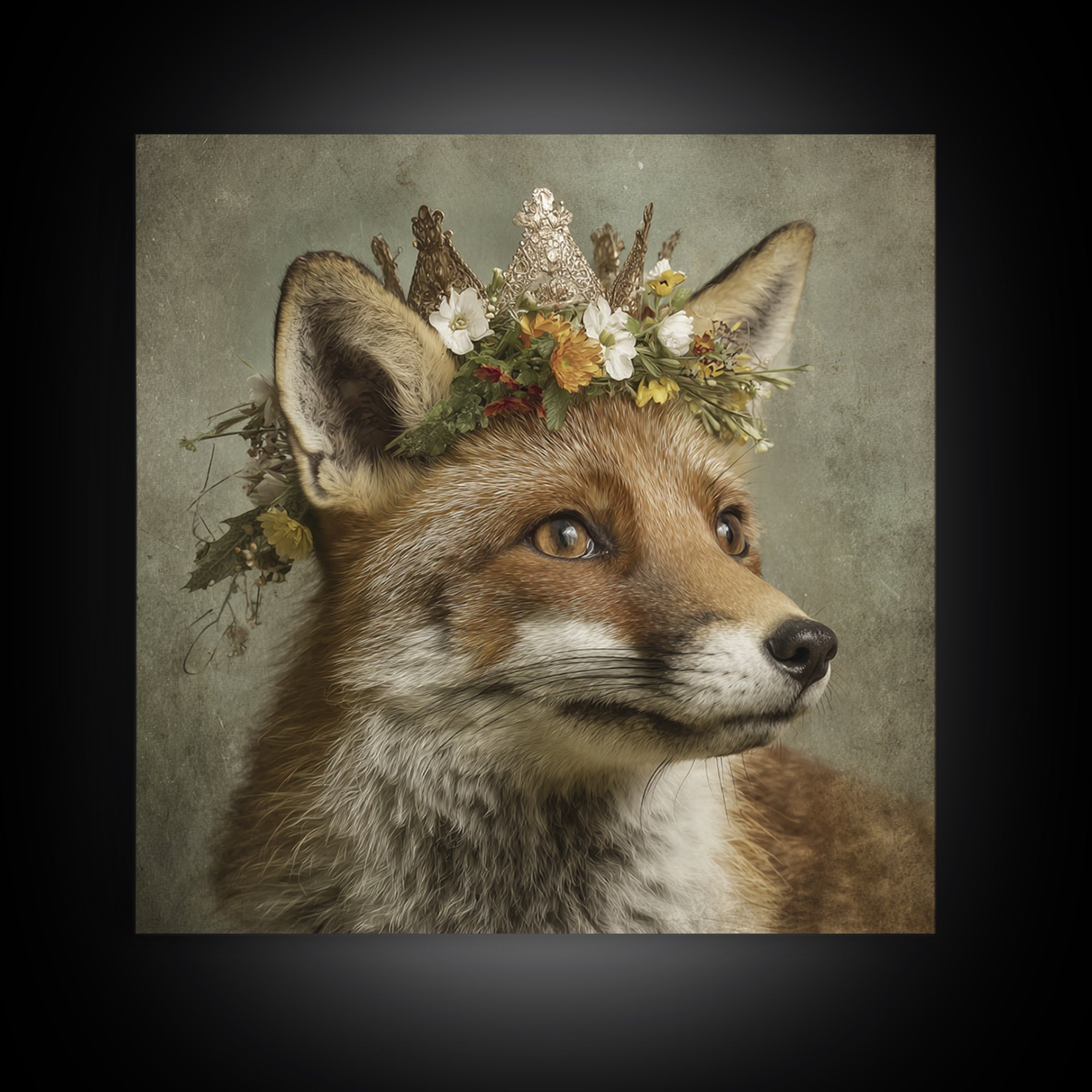 Fox Wearing a Tiny Crown Canvas Print, Whimsical Art, Printable Wall Art, Living Room Decor, Wonder, Abstract Wall Art, WHI-1x1-97