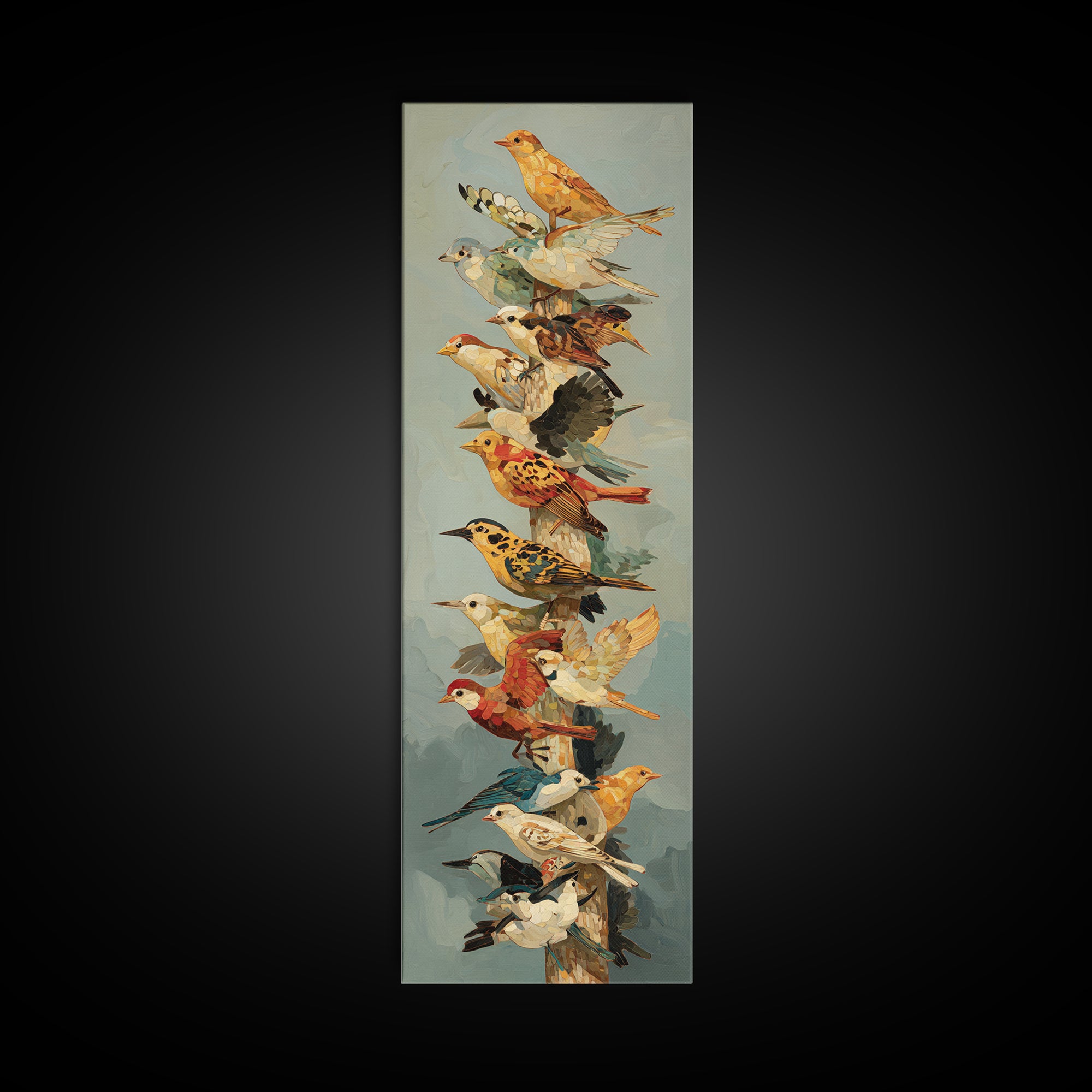 Floating House Carried by Colorful Birds Framed Canvas Print, Whimsical Art, Framed Wall Art, Living Room Decor, Wonder, WHI-1x3-19