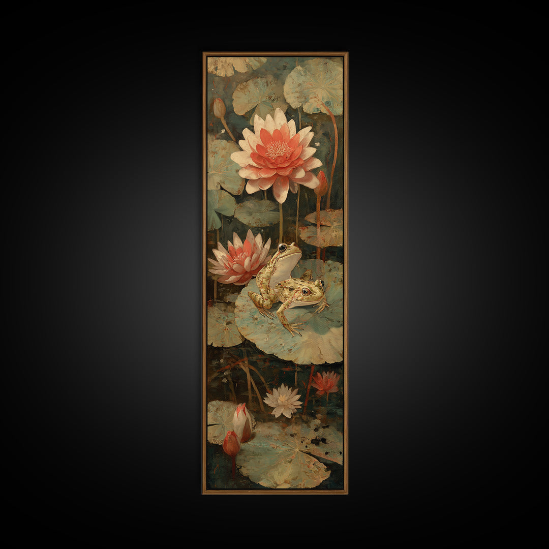 Frog Prince on a Lily Pad Framed Canvas Print, Whimsical Art, Wall Decor, Living Room Decor, Fine Art, Wonder, Printable Art, WHI-1x3-20