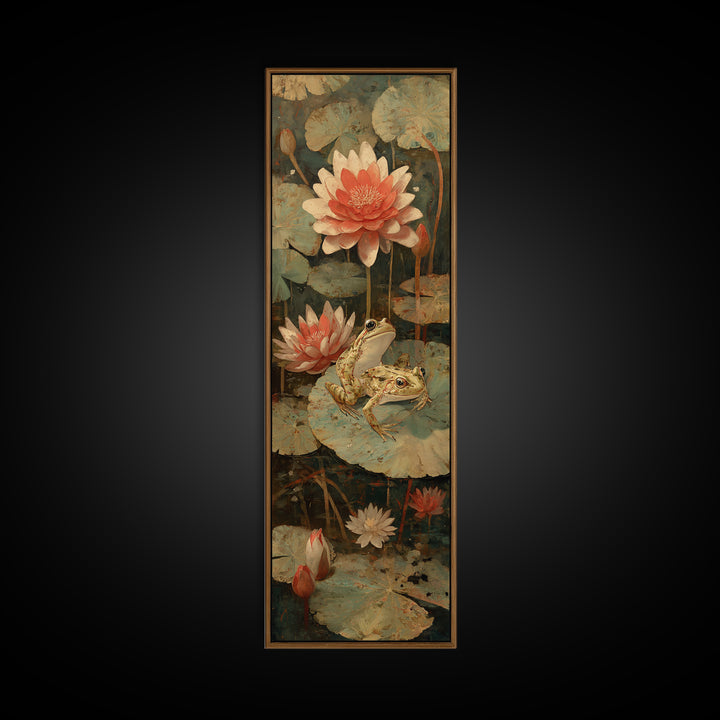 Frog Prince on a Lily Pad Framed Canvas Print, Whimsical Art, Wall Decor, Living Room Decor, Fine Art, Wonder, Printable Art, WHI-1x3-20