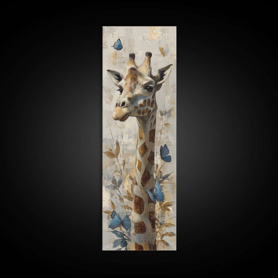Giraffe with Scarf and Butterflies Canvas Print, Whimsical Art, Nursery Art, Living Room Decor, Fine Art, Wonder, WHI-1x3-22