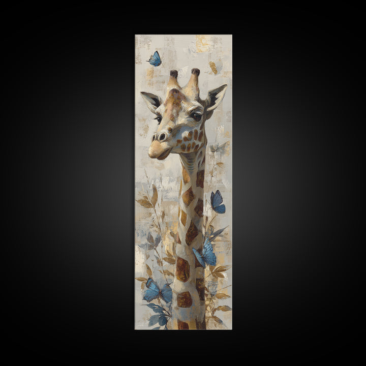 Giraffe with Scarf and Butterflies Canvas Print, Whimsical Art, Nursery Art, Living Room Decor, Fine Art, Wonder, WHI-1x3-22