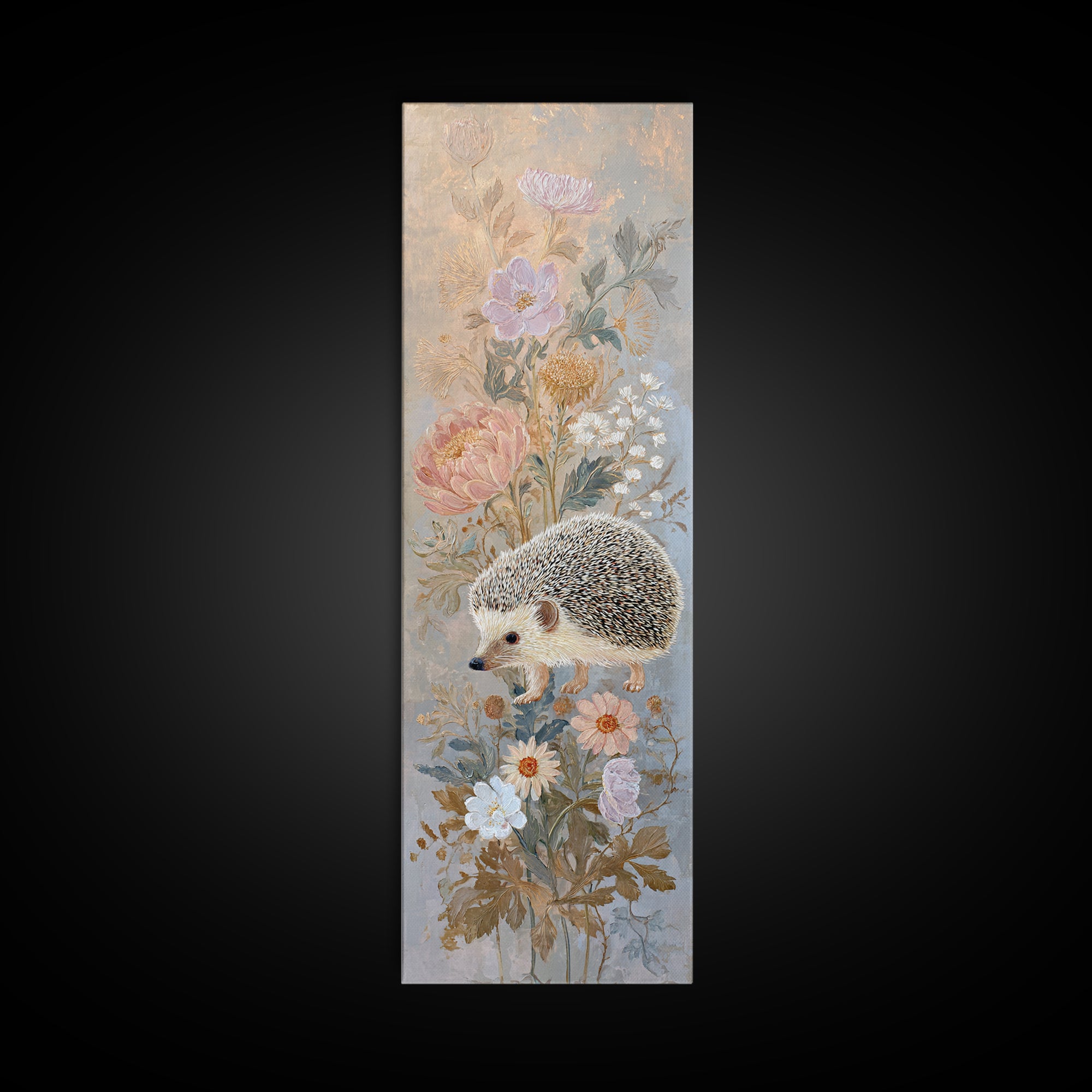 Hedgehog Carrying Wildflowers Canvas Print, Whimsical Art, Whimsical, Living Room Decor, Watercolor Art, Wonder, Nursery Art, WHI-1x3-27