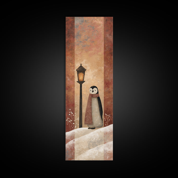 Penguin Holding a Lantern Framed Canvas Print, Whimsical Art, Textured Painting, Living Room Decor, Fine Art, Wonder, WHI-1x3-29