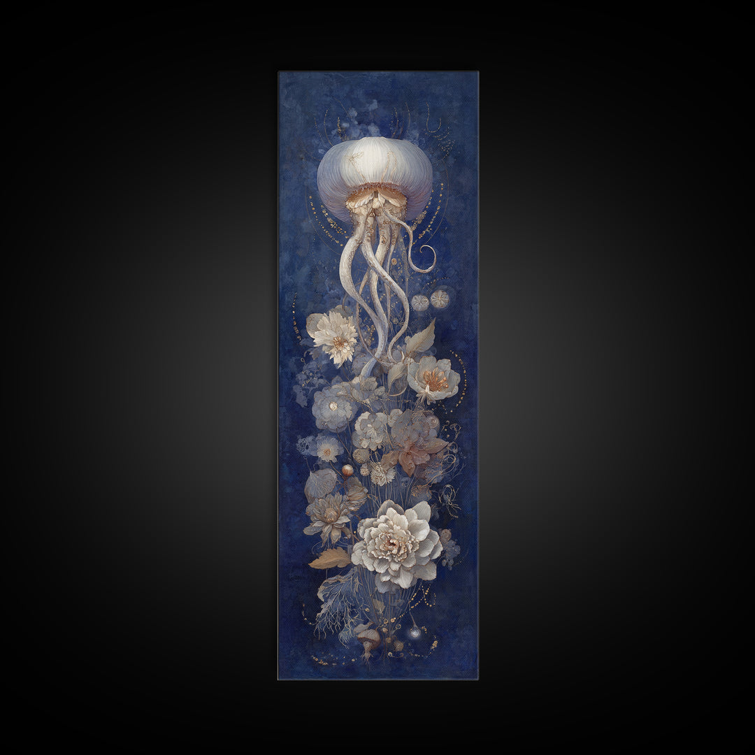 Octopus Conductor with Tiny Instruments Framed Canvas Print, Whimsical Art, Nursery Prints, Living Room Decor, Oil Painting, WHI-1x3-30