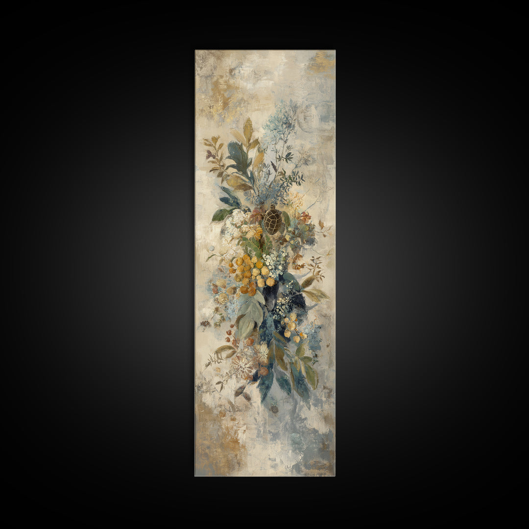 Turtle with Garden Growing on Shell Framed Canvas Print, Whimsical Art, Watercolor Art, Living Room Decor, Fine Art, Wonder, WHI-1x3-34