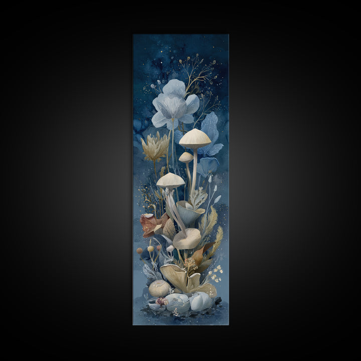 Teacup Garden with Tiny Mushrooms Canvas Print, Whimsical Art, Framed Wall Art, Living Room Decor, Oil Painting, Wonder, WHI-1x3-40