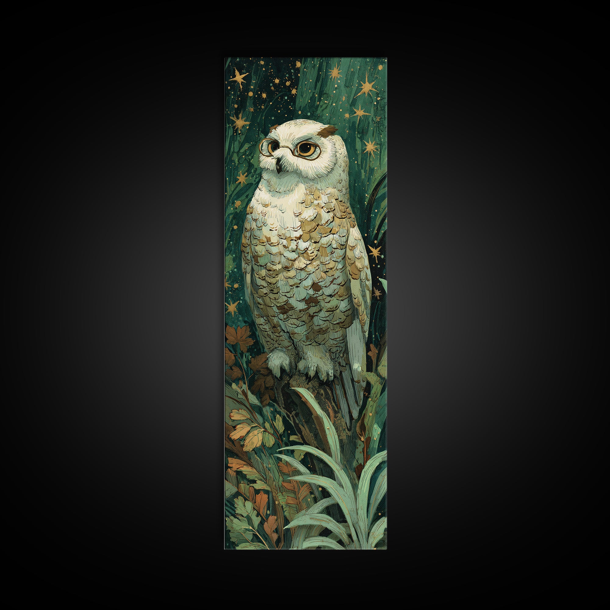 Owl Wearing Spectacles Among Stars Canvas Print, Whimsical Art, Neutral Decor, Living Room Decor, Fine Art, Wonder, Home Decor, WHI-1x3-42