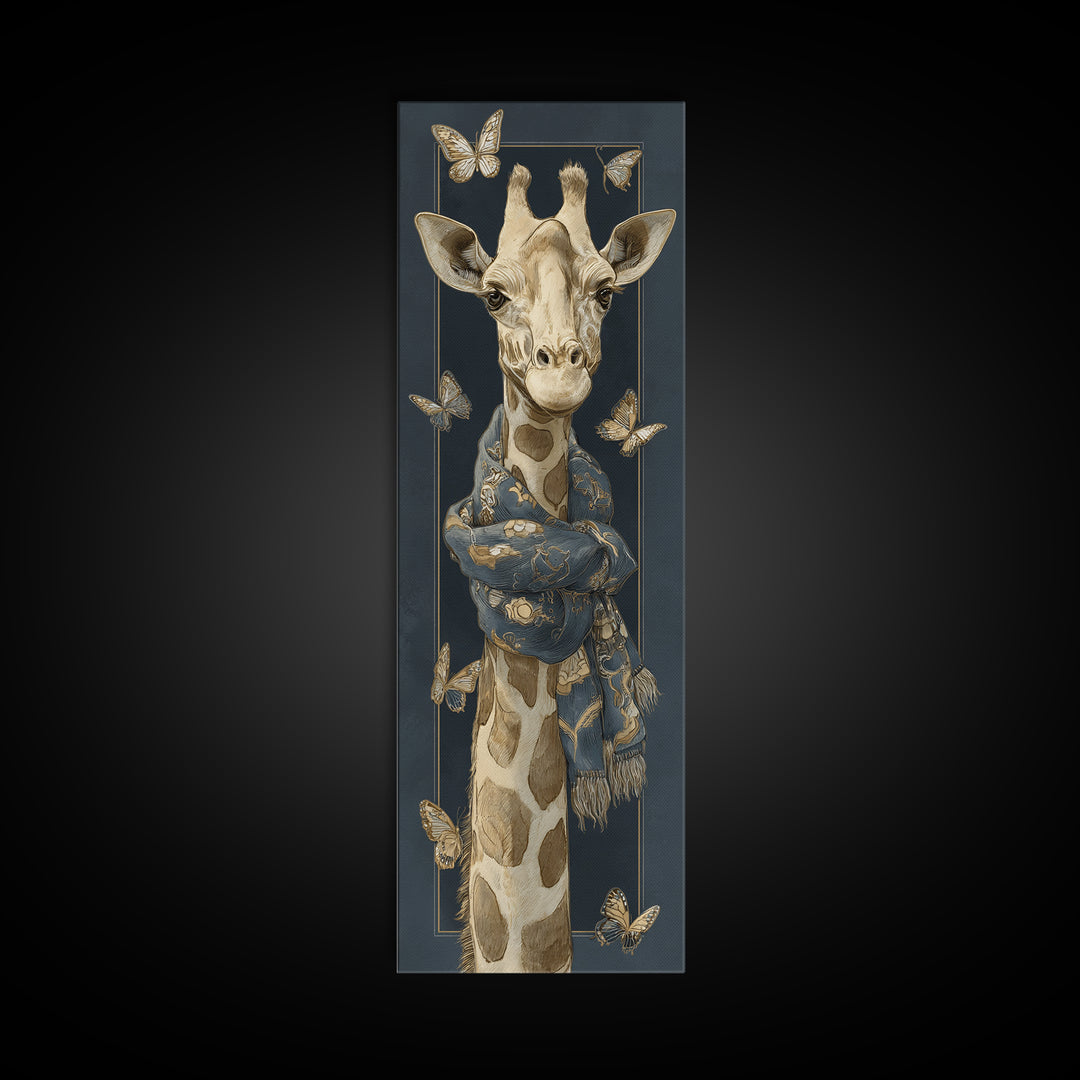 Giraffe with Scarf and Butterflies Framed Canvas Print, Whimsical Art, Modern Decor, Living Room Decor, Fine Art, Wonder, WHI-1x3-46