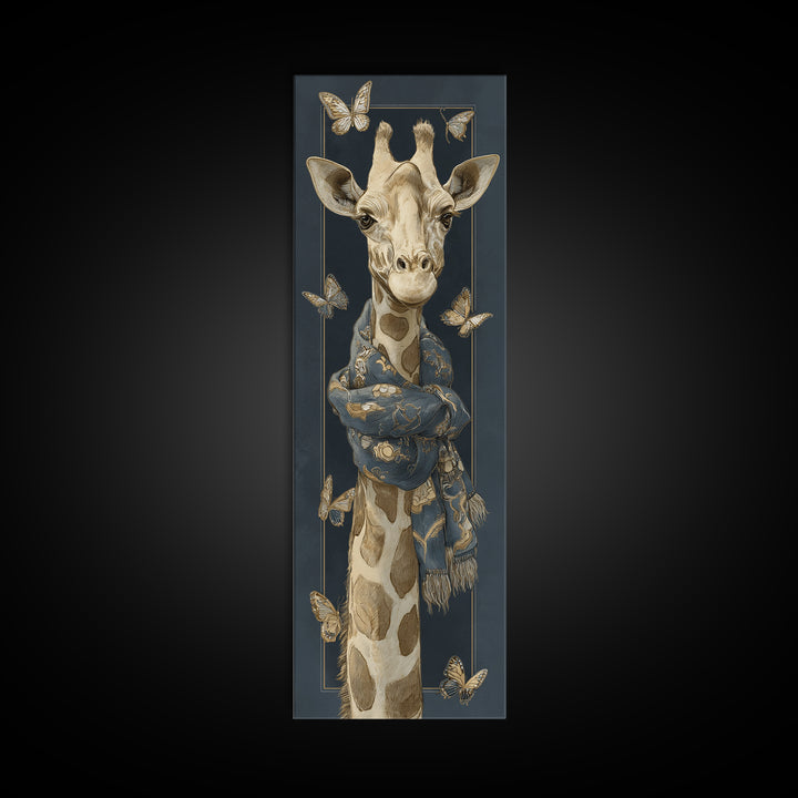 Giraffe with Scarf and Butterflies Framed Canvas Print, Whimsical Art, Modern Decor, Living Room Decor, Fine Art, Wonder, WHI-1x3-46