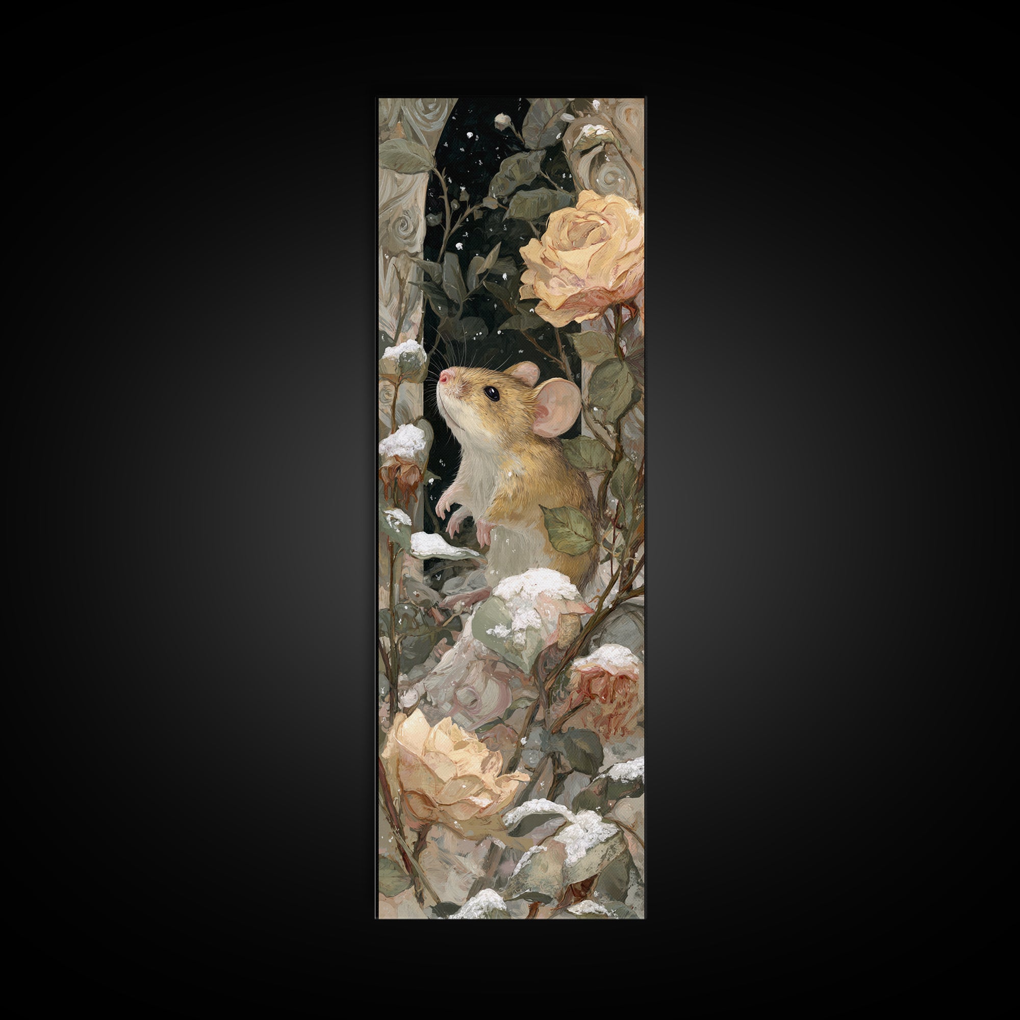 Mouse Ballerina in a Rose Garden Framed Canvas Print, Whimsical Art, Abstract Wall Art, Living Room Decor, Watercolor Art, WHI-1x3-47
