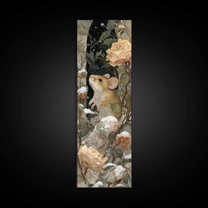 Mouse Ballerina in a Rose Garden Framed Canvas Print, Whimsical Art, Abstract Wall Art, Living Room Decor, Watercolor Art, WHI-1x3-47