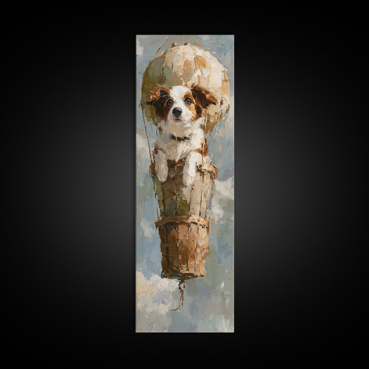 Dog in a Hot Air Balloon Framed Canvas Print, Whimsical Art, Fine Art Print, Living Room Decor, Fine Art, Wonder, Prints, WHI-1x3-50