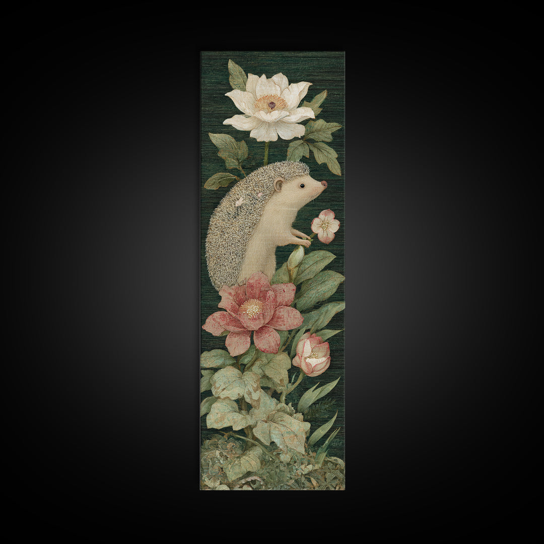 Hedgehog Carrying Wildflowers Canvas Print, Whimsical Art, Bird Art, Living Room Decor, Fine Art, Wonder, Textured Painting, WHI-1x3-51