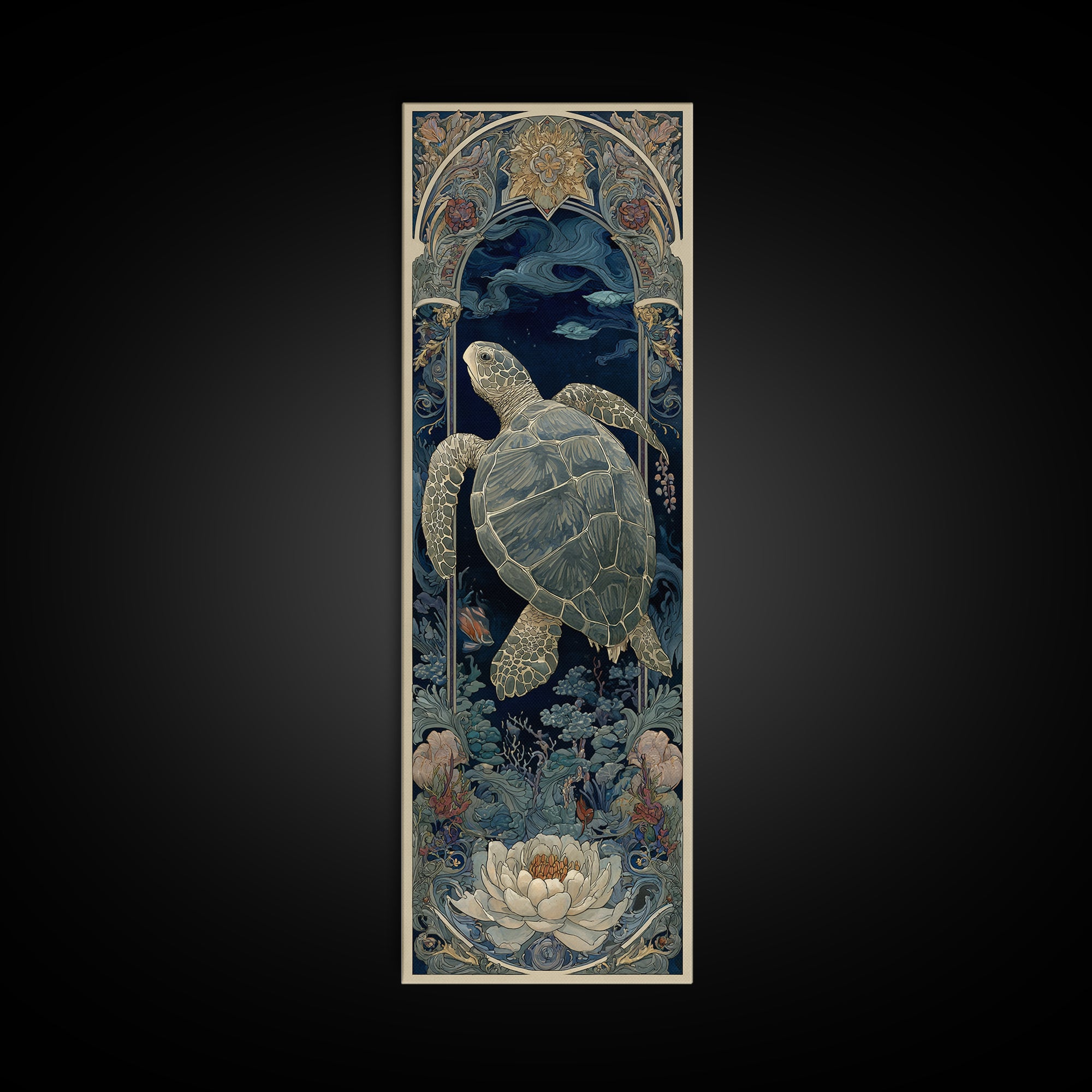Turtle with Garden Growing on Shell Framed Canvas Print, Whimsical Art, Watercolor Art, Living Room Decor, Fine Art, Wonder, WHI-1x3-58