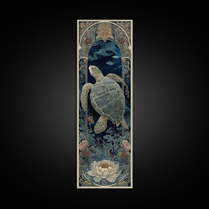 Turtle with Garden Growing on Shell Framed Canvas Print, Whimsical Art, Watercolor Art, Living Room Decor, Fine Art, Wonder, WHI-1x3-58