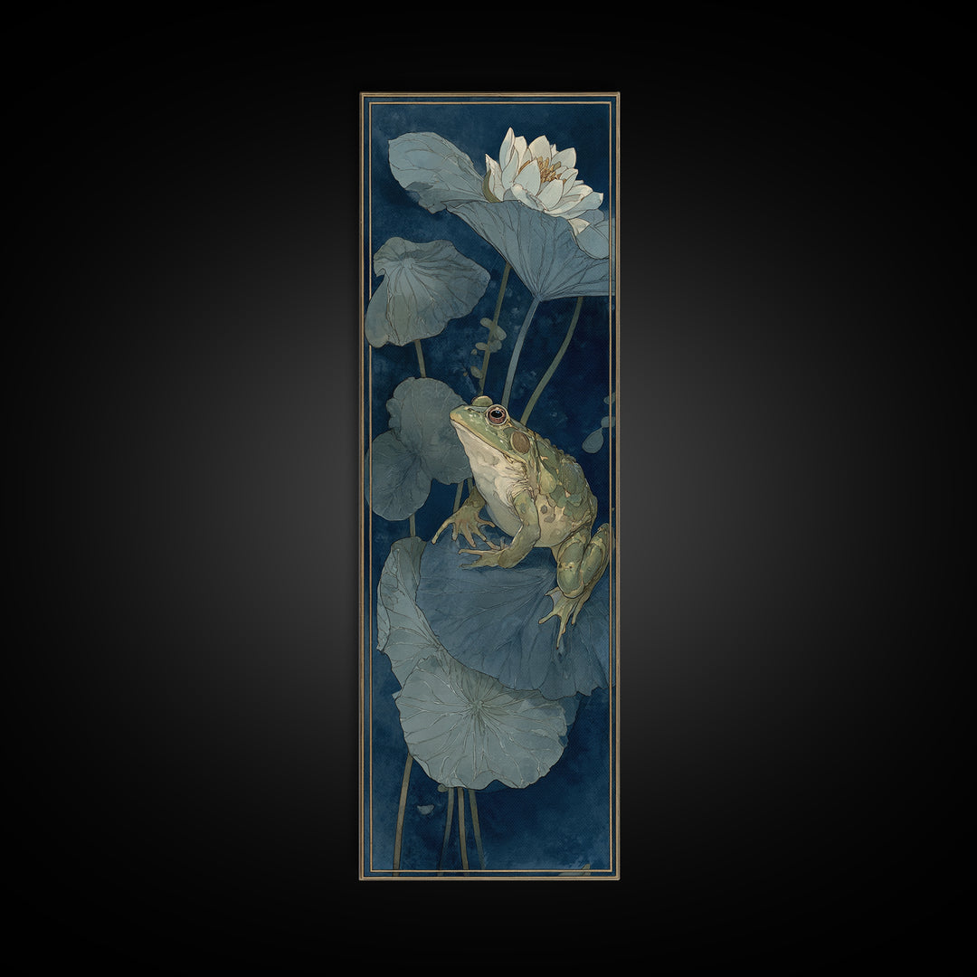 Frog Prince on a Lily Pad Canvas Print, Whimsical Art, Abstract Wall Art, Living Room Decor, Fine Art, Wonder, Neutral Decor, WHI-1x3-68