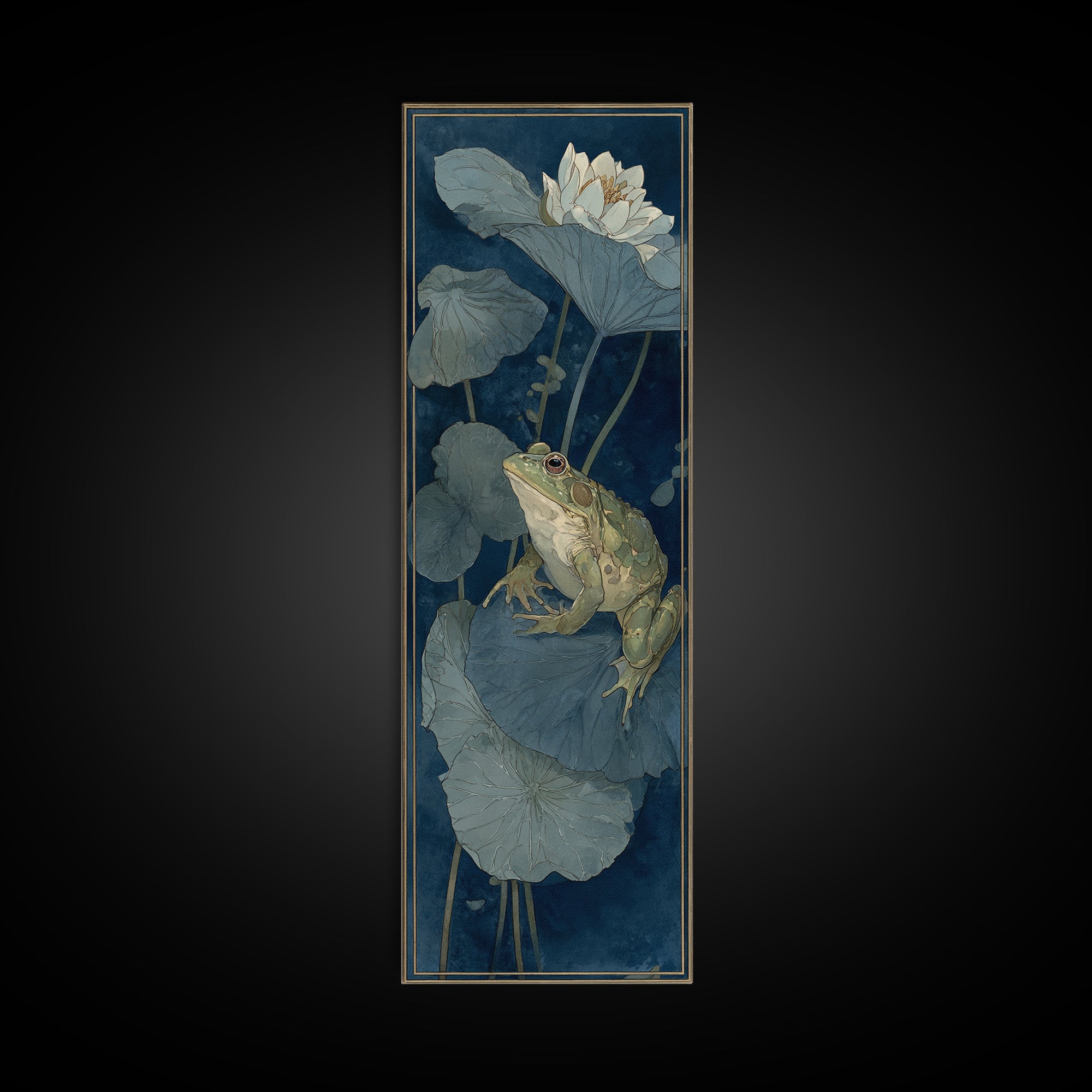 Frog Prince on a Lily Pad Canvas Print, Whimsical Art, Abstract Wall Art, Living Room Decor, Fine Art, Wonder, Neutral Decor, WHI-1x3-68
