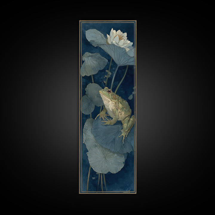 Frog Prince on a Lily Pad Canvas Print, Whimsical Art, Abstract Wall Art, Living Room Decor, Fine Art, Wonder, Neutral Decor, WHI-1x3-68