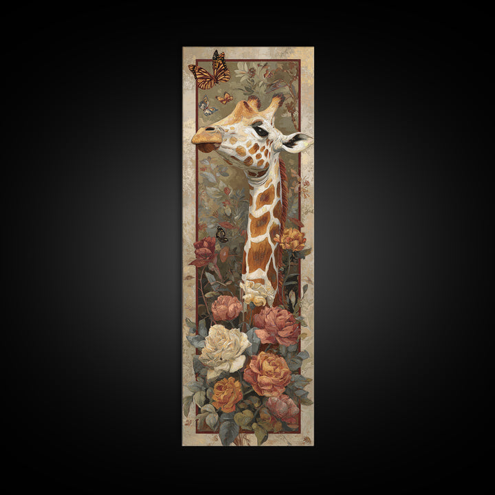 Giraffe with Scarf and Butterflies Framed Canvas Print, Whimsical Art, Modern Decor, Living Room Decor, Fine Art, Wonder, WHI-1x3-70