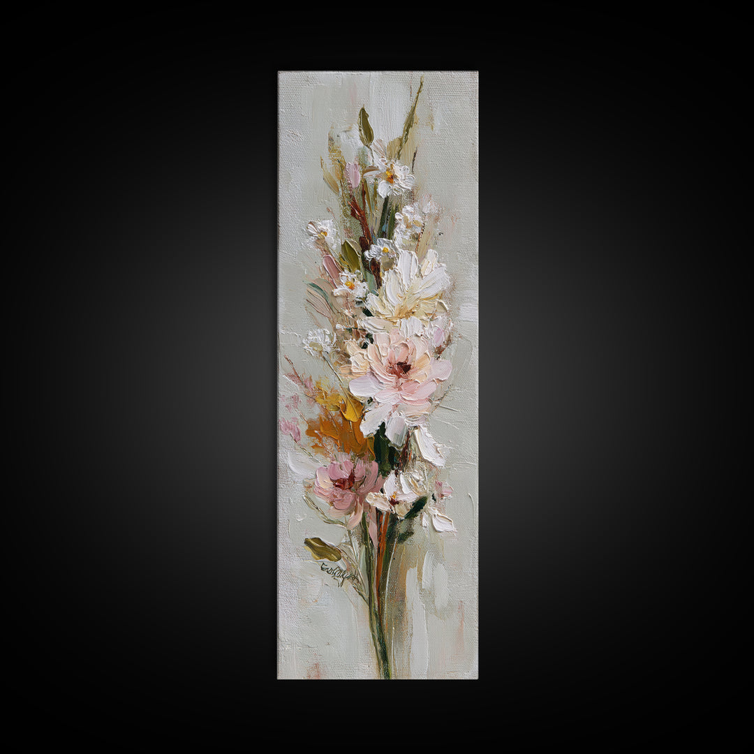 Hedgehog Carrying Wildflowers Framed Canvas Print, Whimsical Art, Neutral Decor, Living Room Decor, Oil Painting, Wonder, WHI-1x3-75