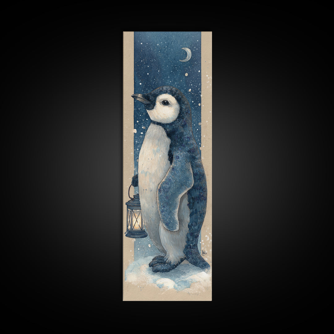 Penguin Holding a Lantern Canvas Print, Whimsical Art, Wall Decor, Living Room Decor, Fine Art, Wonder, Printable Art, WHI-1x3-77