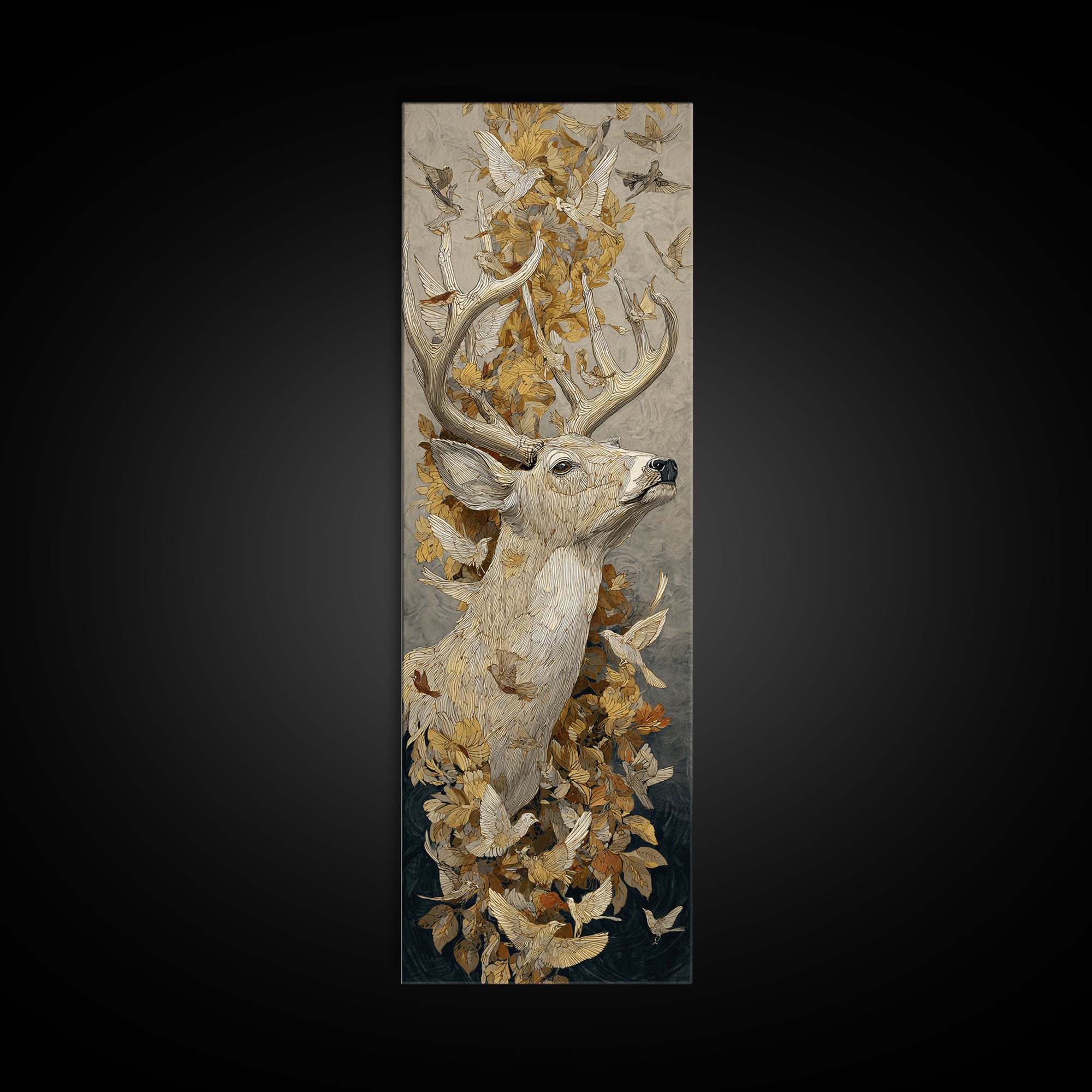 Deer with Antlers Full of Birds Framed Canvas Print, Whimsical Art, Nursery Art, Living Room Decor, Fine Art, Wonder, WHI-1x3-79