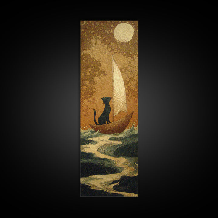 Cat Sailing a Paper Boat Canvas Print, Whimsical Art, Contemporary Art, Living Room Decor, Fine Art, Wonder, Art Nouveau, WHI-1x3-86