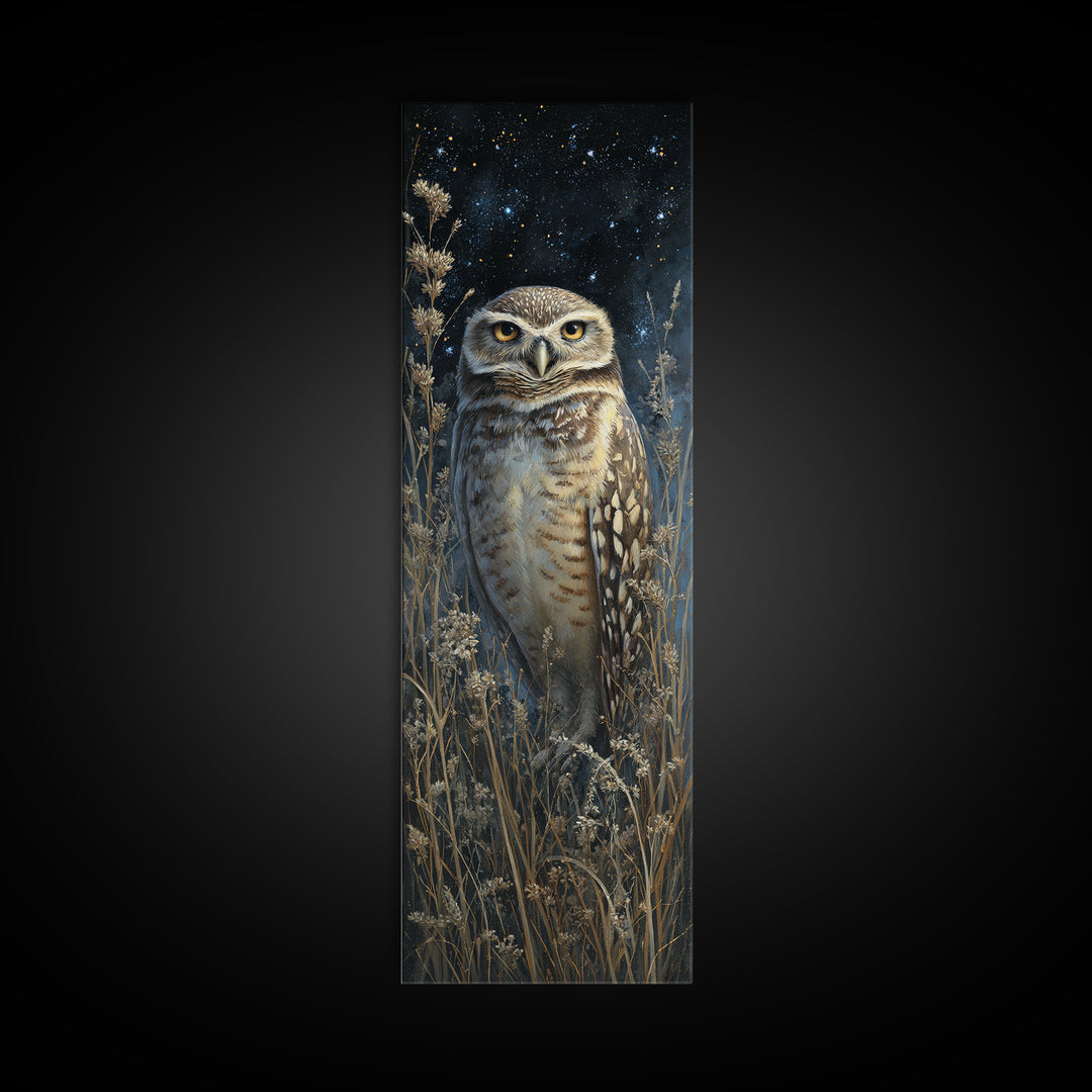 Owl Wearing Spectacles Among Stars Canvas Print, Whimsical Art, Wall Art, Living Room Decor, Oil Painting, Wonder, WHI-1x3-90