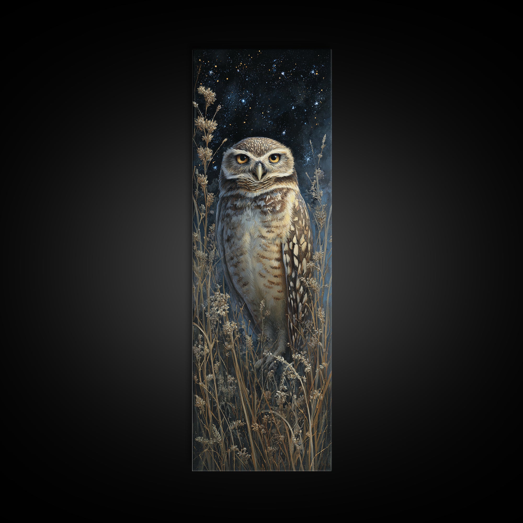Owl Wearing Spectacles Among Stars Canvas Print, Whimsical Art, Wall Art, Living Room Decor, Oil Painting, Wonder, WHI-1x3-90