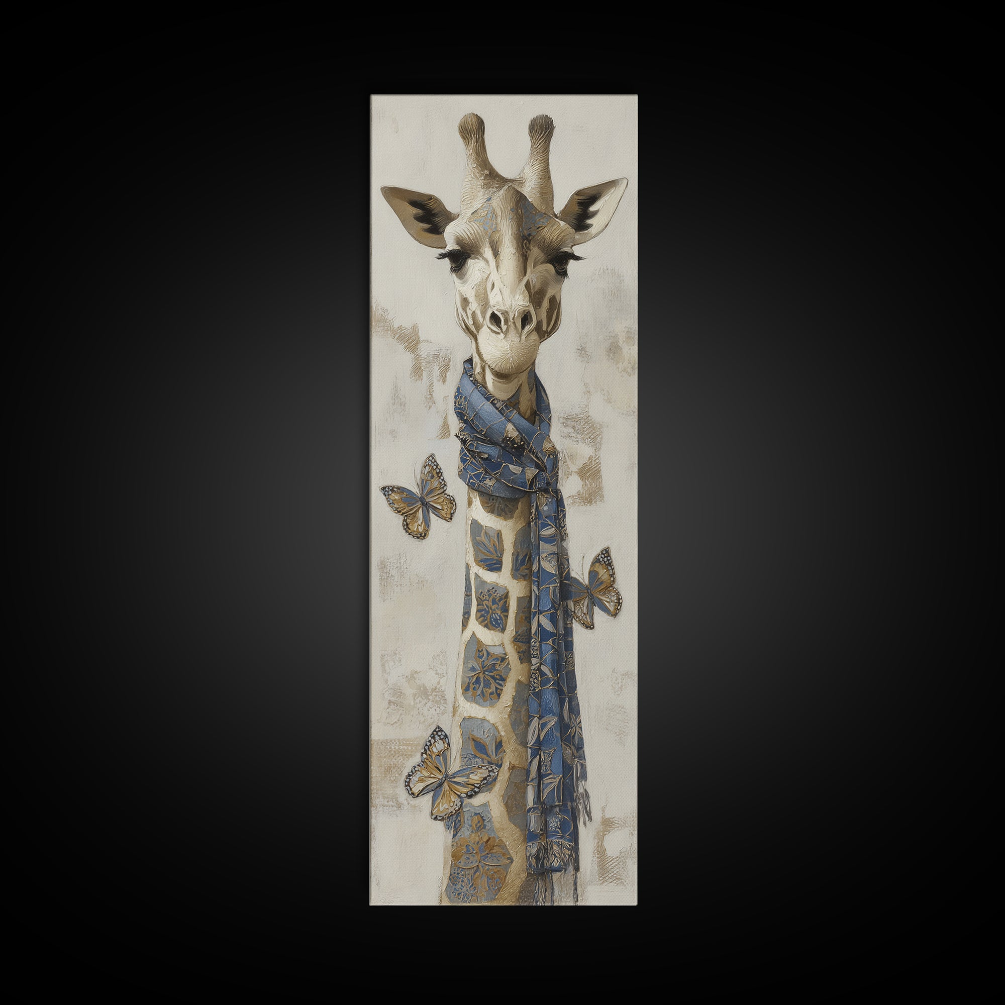 Giraffe with Scarf and Butterflies Canvas Print, Whimsical Art, Room Decor, Living Room Decor, Fine Art, Wonder, Oil Painting, WHI-1x3-94