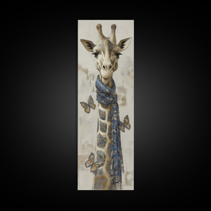 Giraffe with Scarf and Butterflies Canvas Print, Whimsical Art, Room Decor, Living Room Decor, Fine Art, Wonder, Oil Painting, WHI-1x3-94