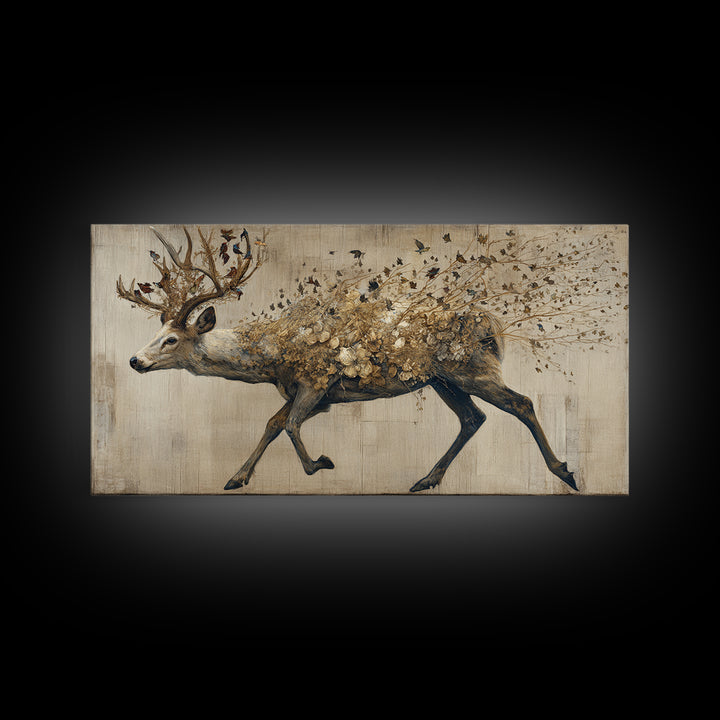 Deer with Antlers Full of Birds Canvas Print, Whimsical Art, Printable Wall Art, Living Room Decor, Oil Painting, Wonder, WHI-2x1-39