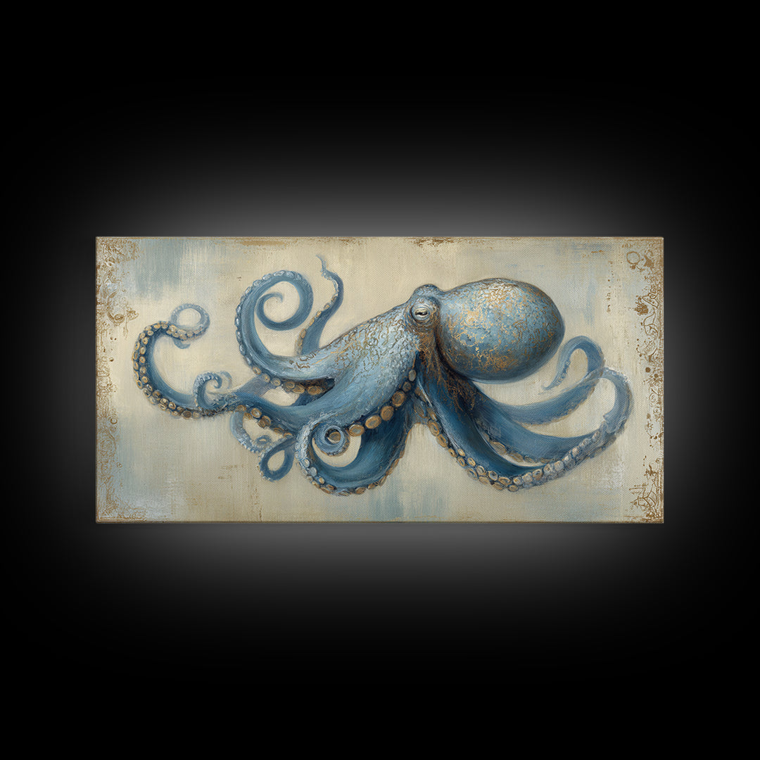 Octopus Conductor with Tiny Instruments Canvas Print, Whimsical Art, Wall Art, Living Room Decor, Oil Painting, Wonder, WHI-2x1-62