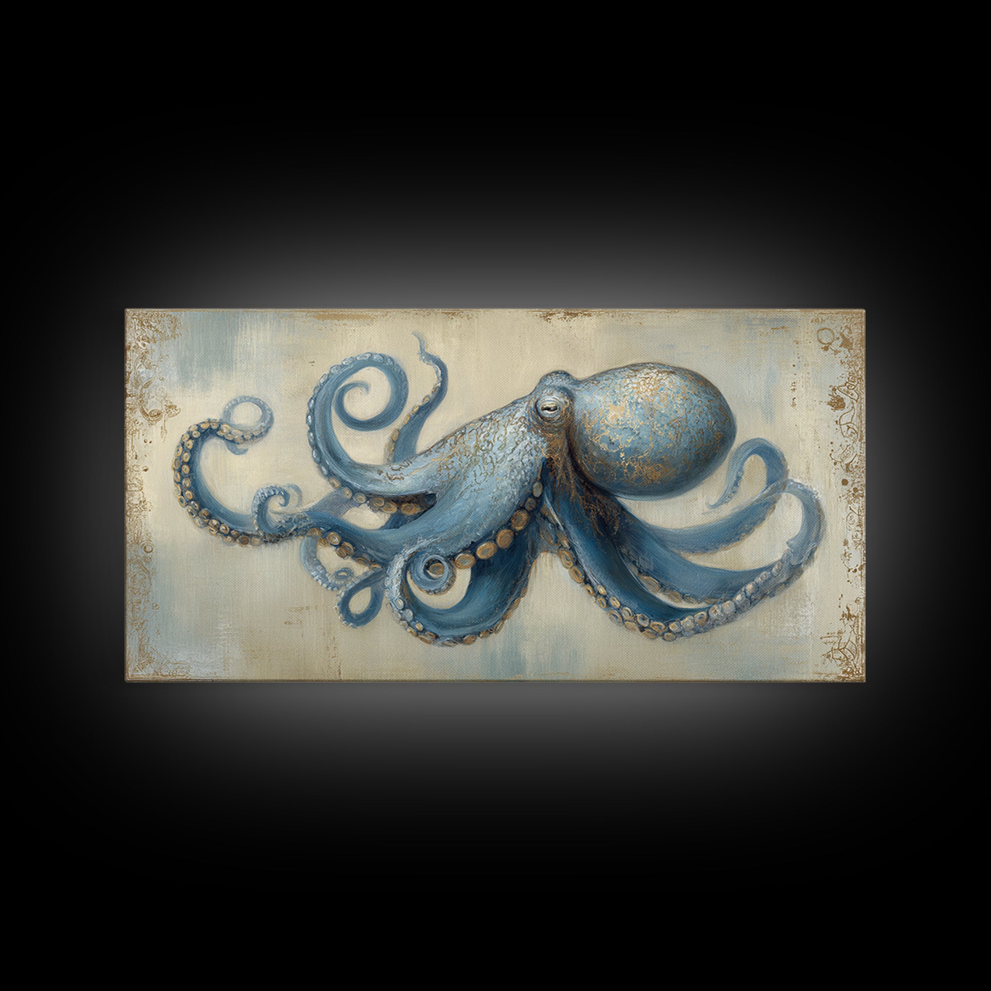 Octopus Conductor with Tiny Instruments Canvas Print, Whimsical Art, Wall Art, Living Room Decor, Oil Painting, Wonder, WHI-2x1-62